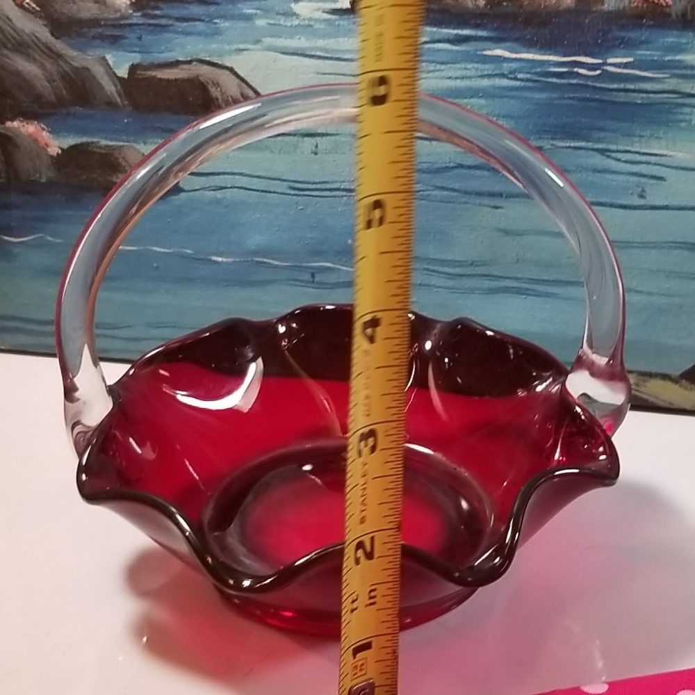 Vintage Ruby Red and crystal Glass Basket w/handl - Picture 3 of 8